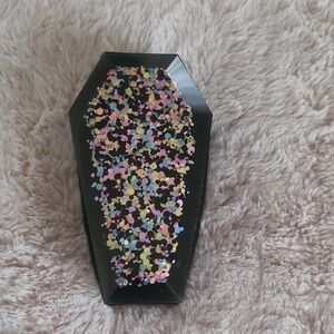 Black Coffin-Shaped Trinket Box with Multicolor Glitter